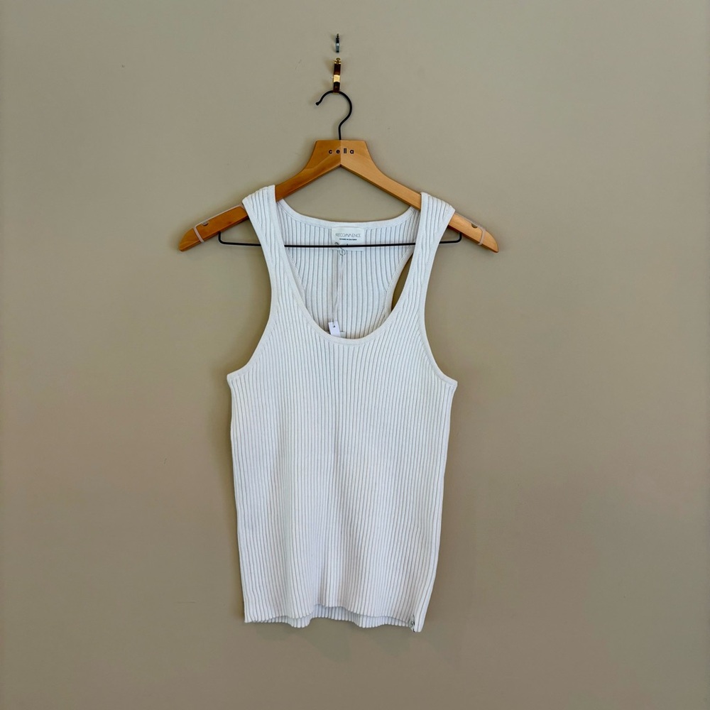 Recommence Ribbed White Racerback Fitted Tank Top - Size L - NWT